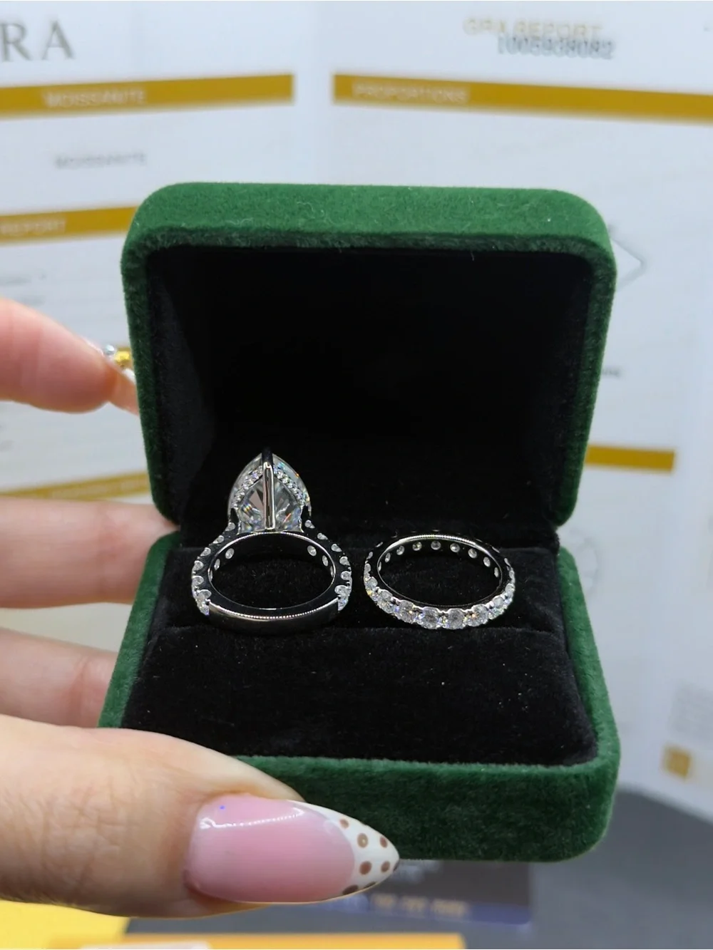 10ct pear Moissanite with 2cttw eternity band engagement ring set sz6